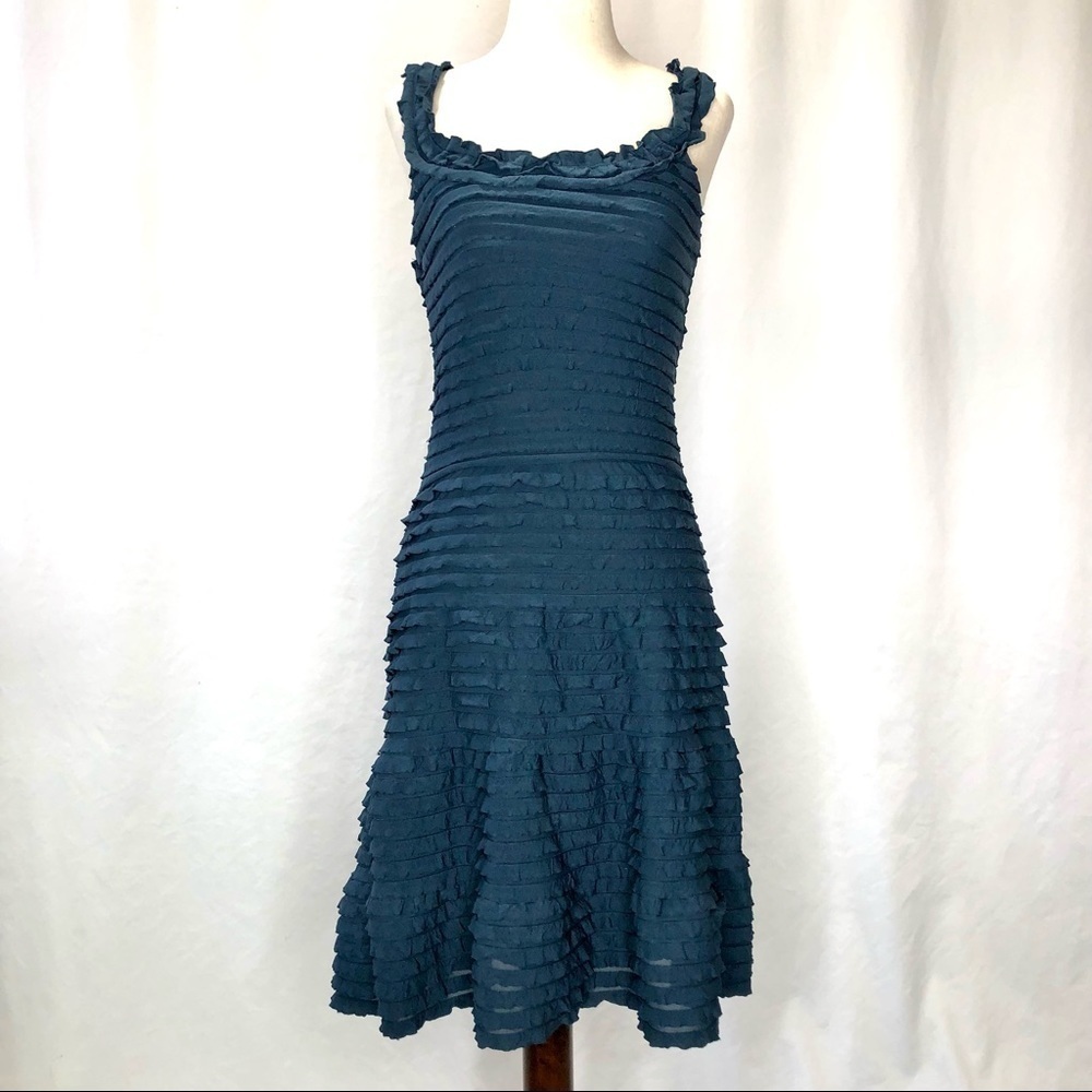 Max Studio sleeveless micro ruffle stretch dress blue fit and flare size XS